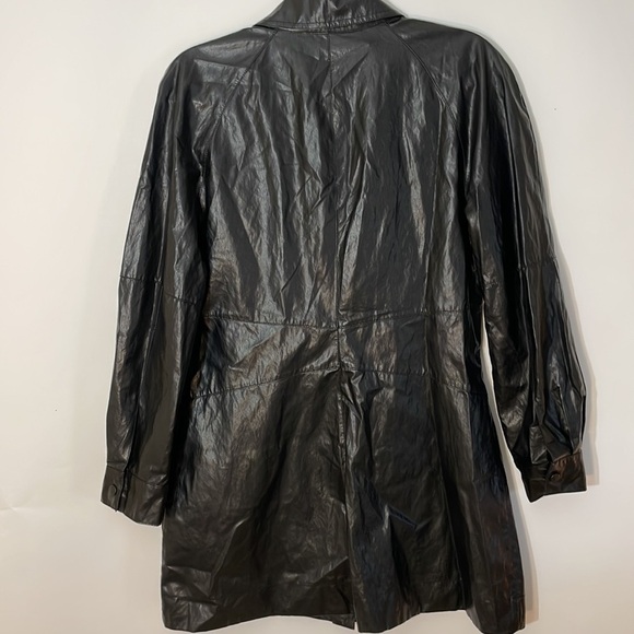 ZARA XL Faux Leather Long Sleeve Shirt Dress Snap Front Chest Pocket Black Mini - Picture 12 of 16